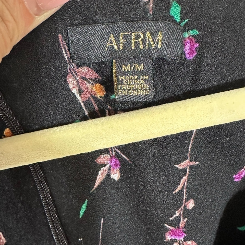 AFRM Channa Ruched Neck Floral Printed Mini Dress size medium black - Picture 5 of 7